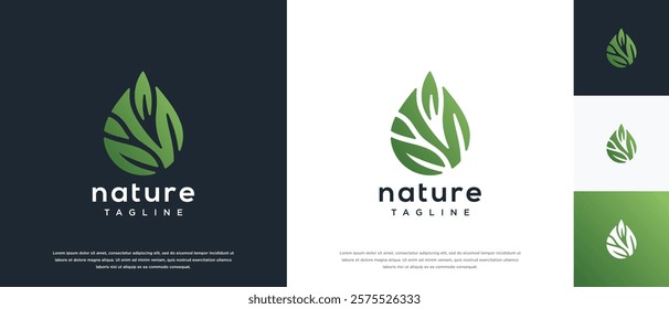  Nature leaf drop logo design. Nature leaf water logo template.