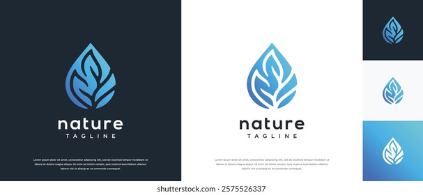  Nature leaf drop logo design. Nature leaf water logo template.