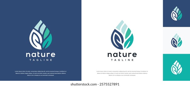  Nature leaf drop logo design. Nature leaf water logo template.