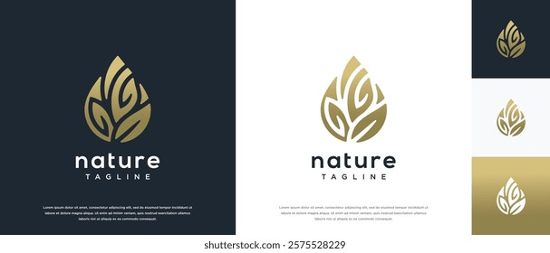  Nature leaf drop logo design. Nature leaf water logo template.
