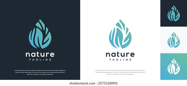  Nature leaf drop logo design. Nature leaf water logo template.
