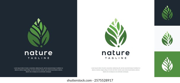  Nature leaf drop logo design. Nature leaf water logo template.