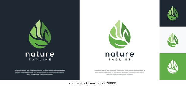  Nature leaf drop logo design. Nature leaf water logo template.