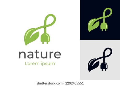 diseño de símbolos vectoriales con logotipo eléctrico de hoja natural y concepto de icono de enchufe y hoja verde para la plantilla de logotipo eléctrico de potencia natural