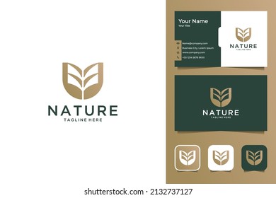 nature leaf elegant logo design and business card
