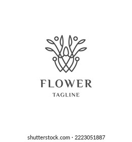 Nature leaf flower with line art style logo design template flat vector