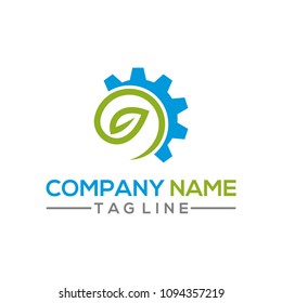 Nature leaf and gear vector logo for environment industrial