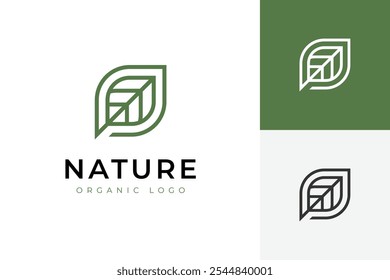 Nature Leaf geometry logo icon design. vector line art single leaf bio logo symbol for brand nature logo template