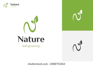 Nature leaf growing logo icon design. Green and simple leaf with letter N logo design