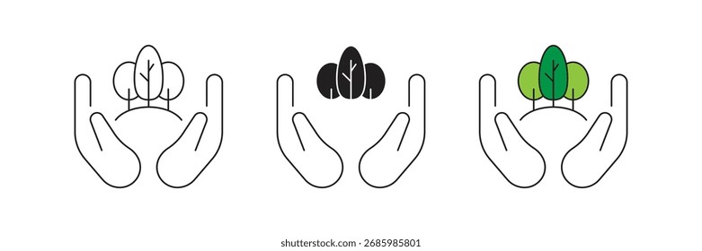 Conjunto de iconos de hoja de Naturaleza en mano. Diseño de icono de Vector de la naturaleza hoja en mano.