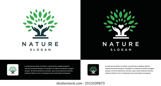 Nature leaf hand logo design inspiration	