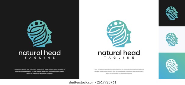 Nature leaf head logo design. Nature head logo template. Head logo symbol icon