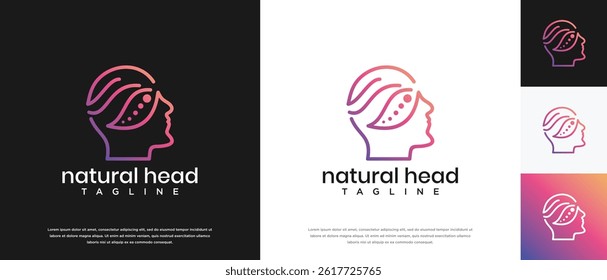 Nature leaf head logo design. Nature head logo template. Head logo symbol icon