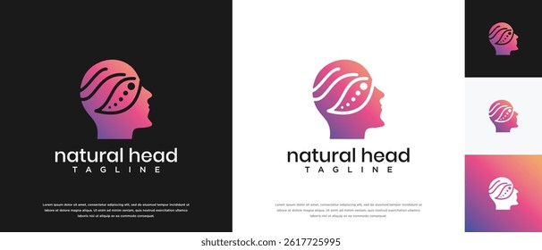 Nature leaf head logo design. Nature head logo template. Head logo symbol icon