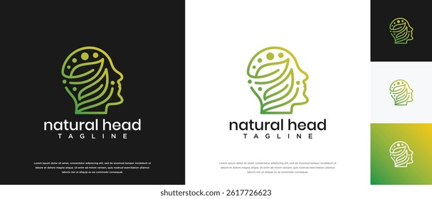 Nature leaf head logo design. Nature head logo template. Head logo symbol icon