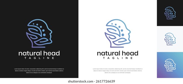 Nature leaf head logo design. Nature head logo template. Head logo symbol icon