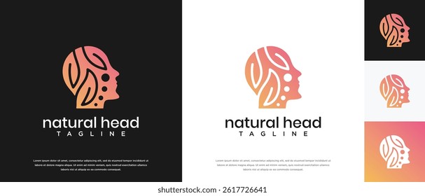 Nature leaf head logo design. Nature head logo template. Head logo symbol icon