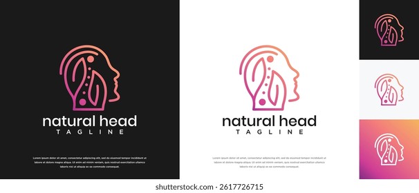 Nature leaf head logo design. Nature head logo template. Head logo symbol icon