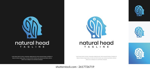 Nature leaf head logo design. Nature head logo template. Head logo symbol icon