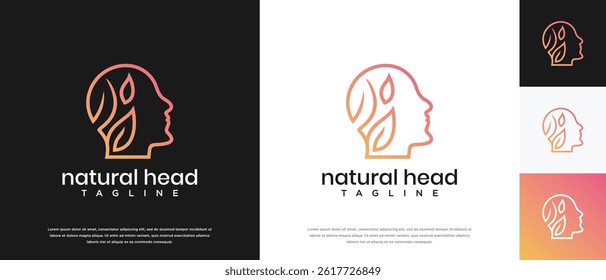 Nature leaf head logo design. Nature head logo template. Head logo symbol icon