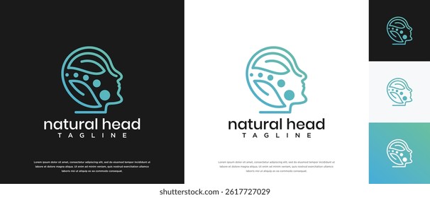 Nature leaf head logo design. Nature head logo template. Head logo symbol icon