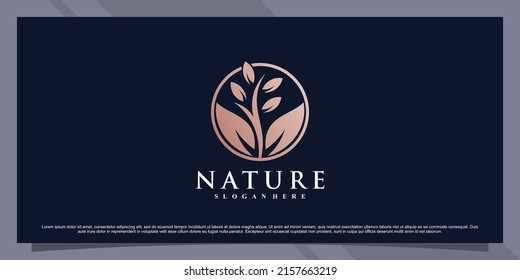 Plantilla de logotipo de icono de naturaleza o hoja con concepto de círculo
