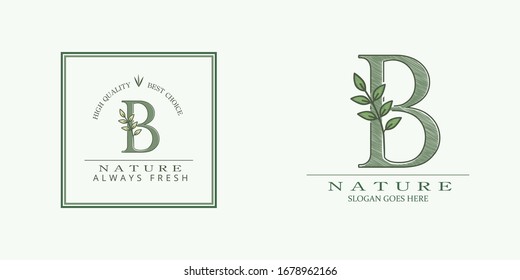 Nature Leaf Initial  B Letter Logo,  Vector design concept botinical for business indentity