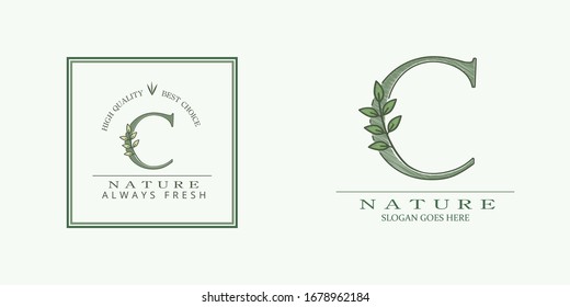 Nature Leaf Initial  C Letter Logo,  Vector design concept botinical for business indentity