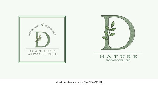 Nature Leaf Initial  D Letter Logo,  Vector design concept botinical for business indentity