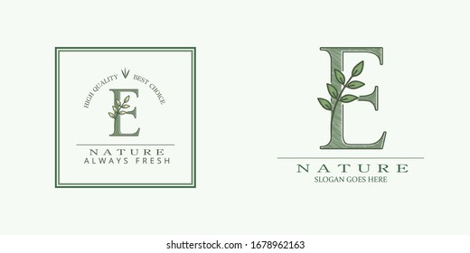 Nature Leaf Initial  E Letter Logo,  Vector design concept botinical for business indentity