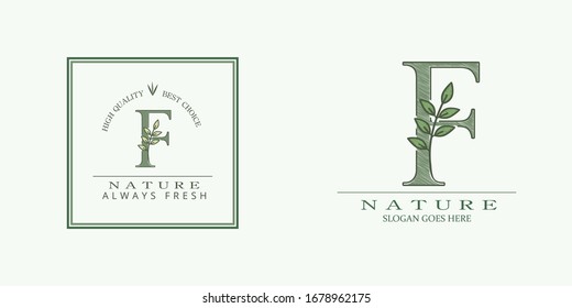 Nature Leaf Initial  F Letter Logo,  Vector design concept botinical for business indentity