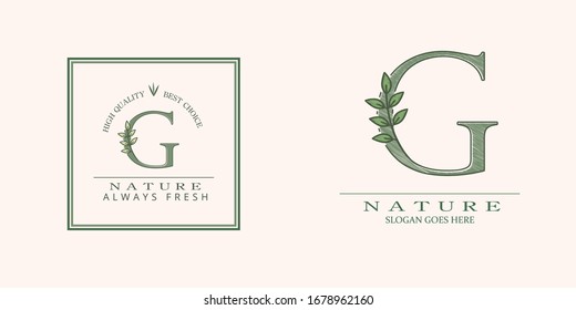 Nature Leaf Initial  G Letter Logo,  Vector design concept botinical for business indentity