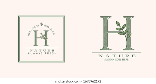 Nature Leaf Initial  H Letter Logo,  Vector design concept botinical for business indentity