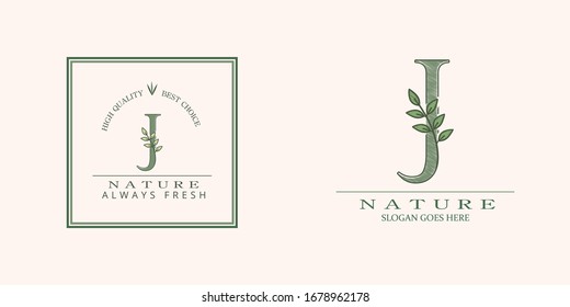 Nature Leaf Initial  J Letter Logo,  Vector design concept botinical for business indentity