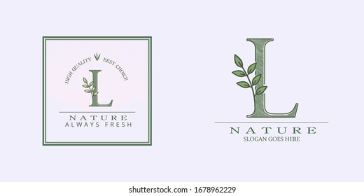 Nature Leaf Initial L Letter Logo,  Vector design concept botinical for business indentity