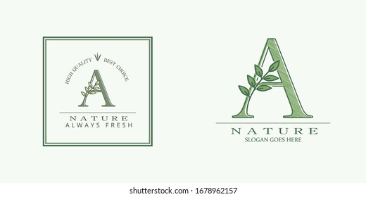 Nature Leaf Initial  A Letter Logo,  Vector design concept botinical for business indentity