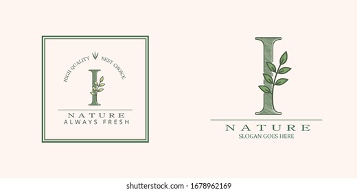 Nature Leaf Initial  I Letter Logo,  Vector design concept botinical for business indentity