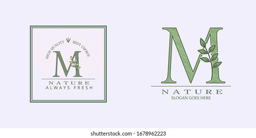 Nature Leaf Initial M Letter Logo,  Vector design concept botinical for business indentity