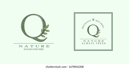 Nature Leaf Initial Q Letter Logo,  Vector design concept botinical for business indentity