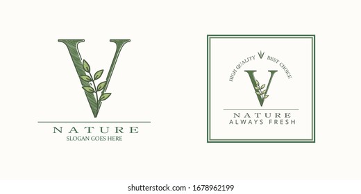 Nature Leaf Initial V Letter Logo,  Vector design concept botinical for business indentity