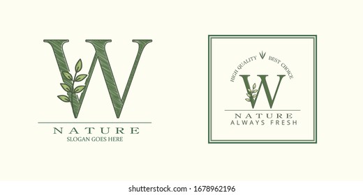 Nature Leaf Initial W Letter Logo,  Vector design concept botinical for business indentity