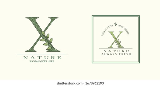 Nature Leaf Initial X Letter Logo,  Vector design concept botinical for business indentity