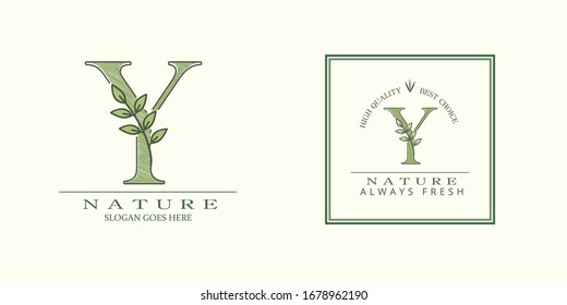 Nature Leaf Initial Y Letter Logo,  Vector design concept botinical for business indentity