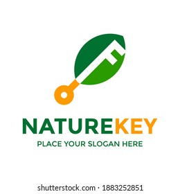 Nature or leaf key vector logo template. This design use protection symbol. Suitable for environment.