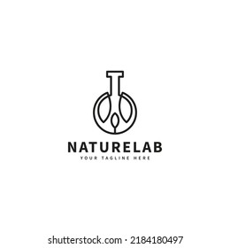 nature leaf, lab logo design with line art monoline style vector icon illustration