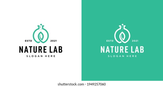 Nature leaf lab with molecule logo inspiration template Premium Vector