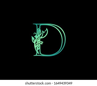 Nature Leaf Letter D Logo. D Letter Design Vector with Green Colors and Floral Hand Drawn.