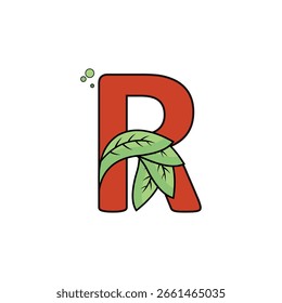 Diseño del logotipo de la letra R del Vector de la hoja de Naturaleza, logotipo de la letra del icono