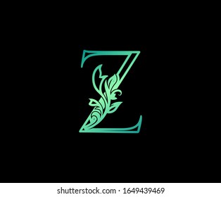 Nature Leaf Letter Z Logo. Z Letter Design Vector with Green Colors and Floral Hand Drawn.