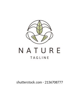 Nature leaf line logo concept, flat icon design vector template
